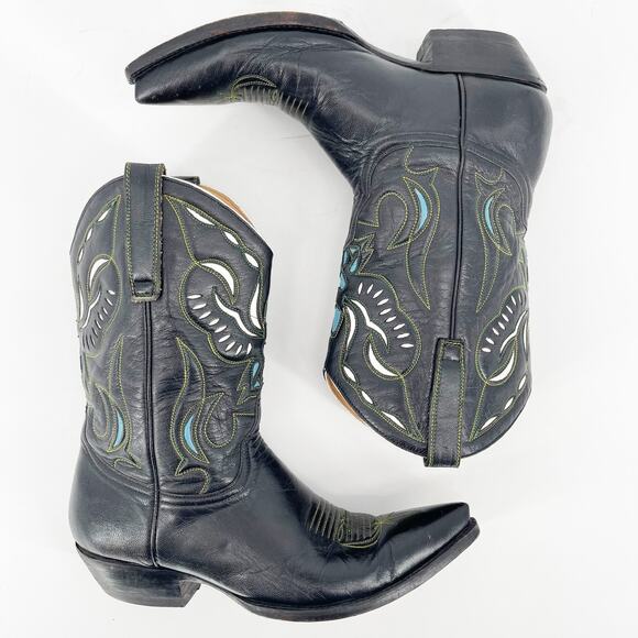 Vintage Y2K Old Gringo Angel Black Blue Short PeeWee Western Cowgirl Boot size 8 - Picture 3 of 10